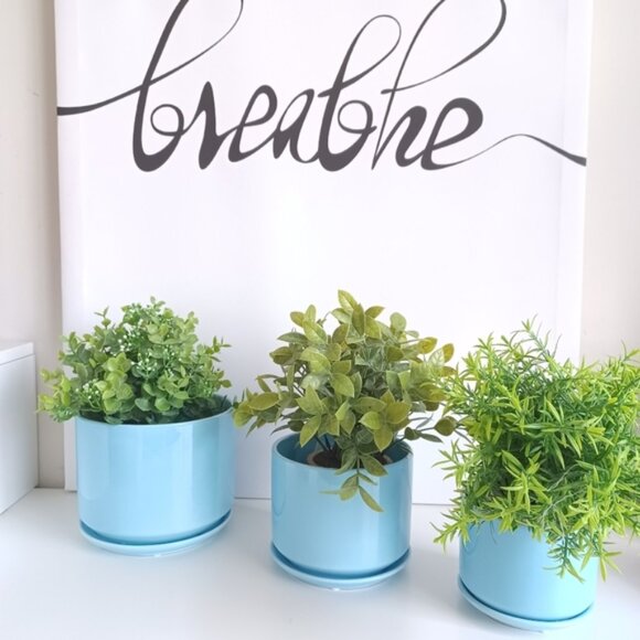 Decorative Modern Design Garden Planters | Blue Ceramic | Indoor Use | Drainage - Picture 1 of 7